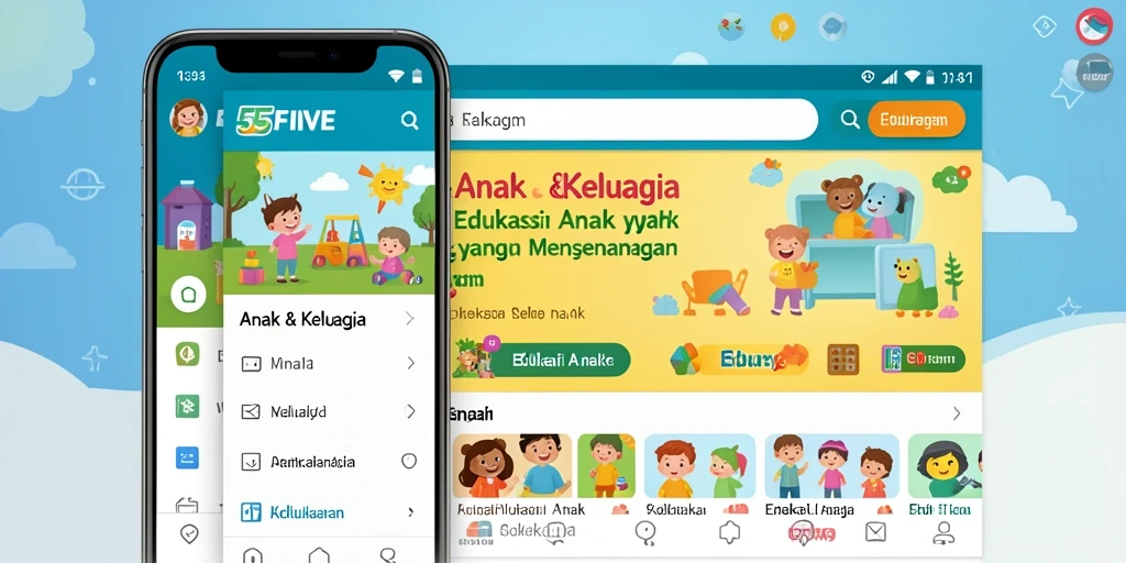 Tampilan antarmuka aplikasi 55FIVE yang interaktif dan edukatif.