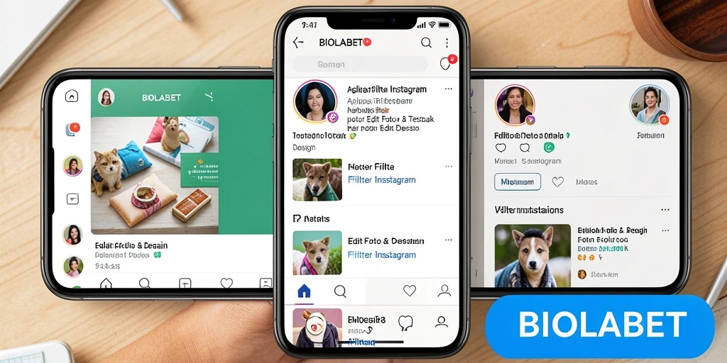 Antarmuka pengguna BIOLABET dengan filter Instagram yang menarik.