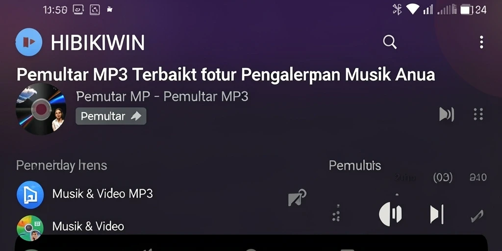 Tampilan antarmuka HIBIKIWIN saat memutar musik favorit.