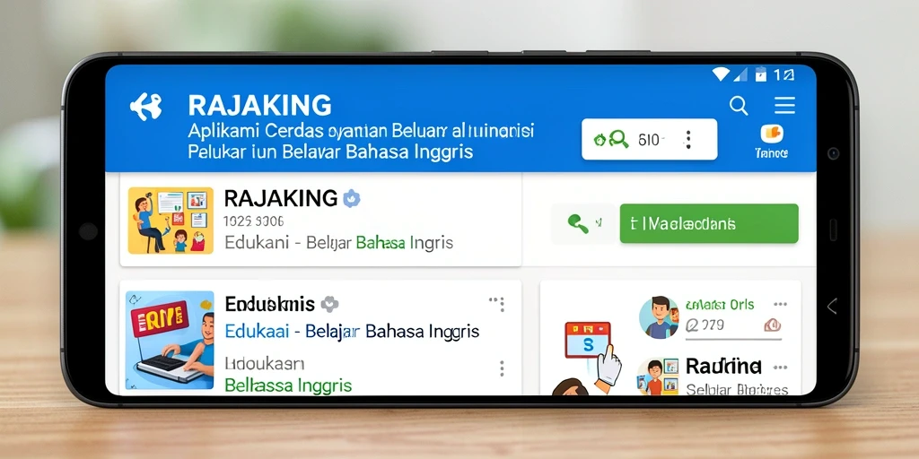Tampilan antarmuka aplikasi RAJAKING untuk belajar bahasa Inggris.